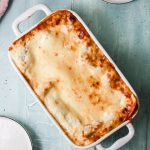 Hidden Veggie Lasagne : a dish of lasagna on wood table